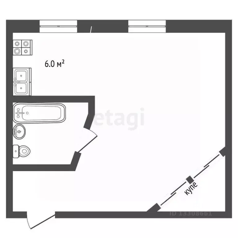 Студия Томская область, Северск Северная ул., 2 (31.1 м) - Фото 1