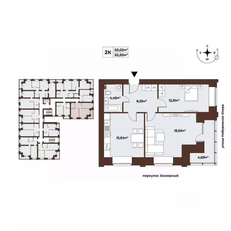 2-к кв. Томская область, Томск Заозерный пер., 30 (62.5 м) - Фото 1