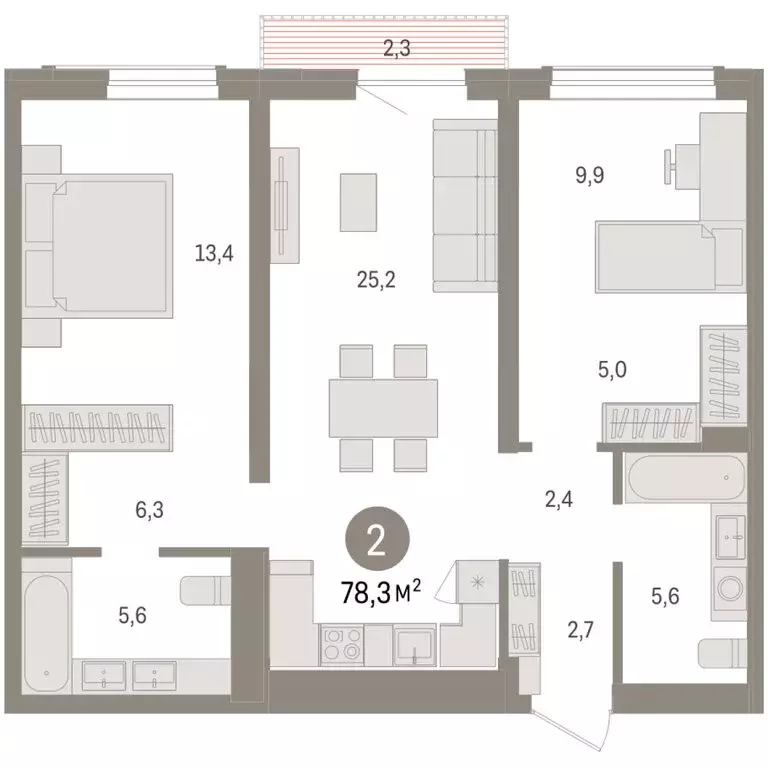 2-комнатная квартира: Новосибирск, улица Аэропорт (78.29 м) - Фото 1