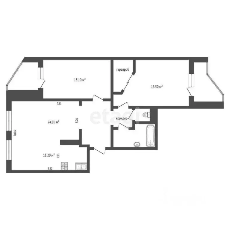 3-к кв. Ханты-Мансийский АО, Нягань 3-й мкр, 23к1 (79.5 м) - Фото 1