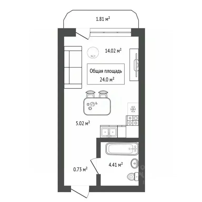 Студия Новосибирская область, Новосибирск Ленинградская ул., 340 (24.0 ... - Фото 2
