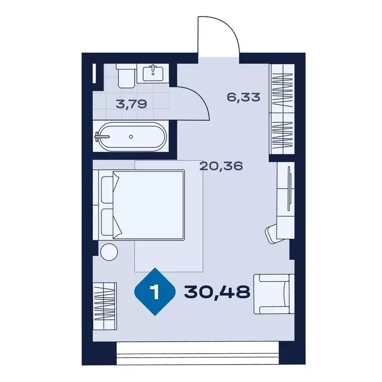 1-комнатная квартира: Сысерть, апарт-отель Панорама (30.48 м) - Фото 1