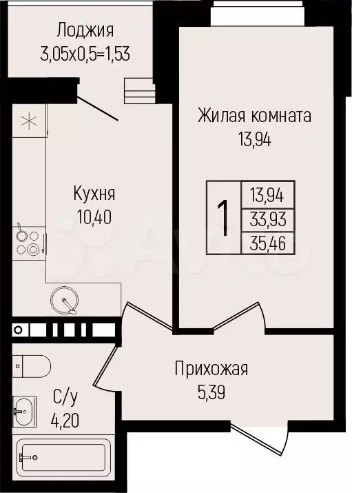 1-к. квартира, 35,5 м, 9/15 эт. - Фото 0