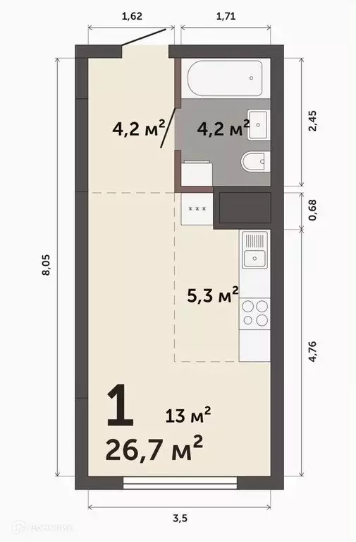 Продаётся квартира-студия, 26.7 м - Фото 0