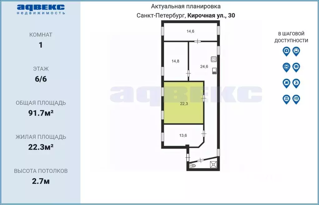Комната Санкт-Петербург Кирочная ул., 30 (22.3 м) - Фото 2