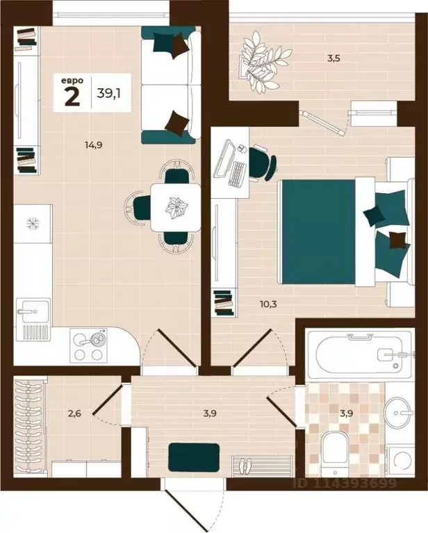 2-к кв. Тульская область, Тула ул. Академика Насоновой, 3 (39.1 м) - Фото 1