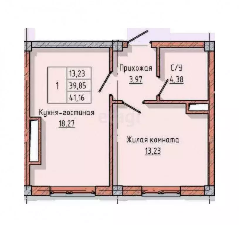 1-комнатная квартира: Нальчик, улица Байсултанова, 24 (41.16 м) - Фото 0