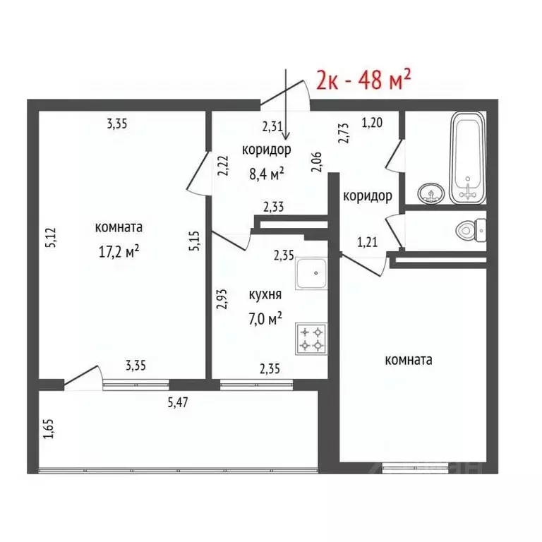 2-к кв. Свердловская область, Екатеринбург ул. Чкалова, 143 (48.2 м) - Фото 1