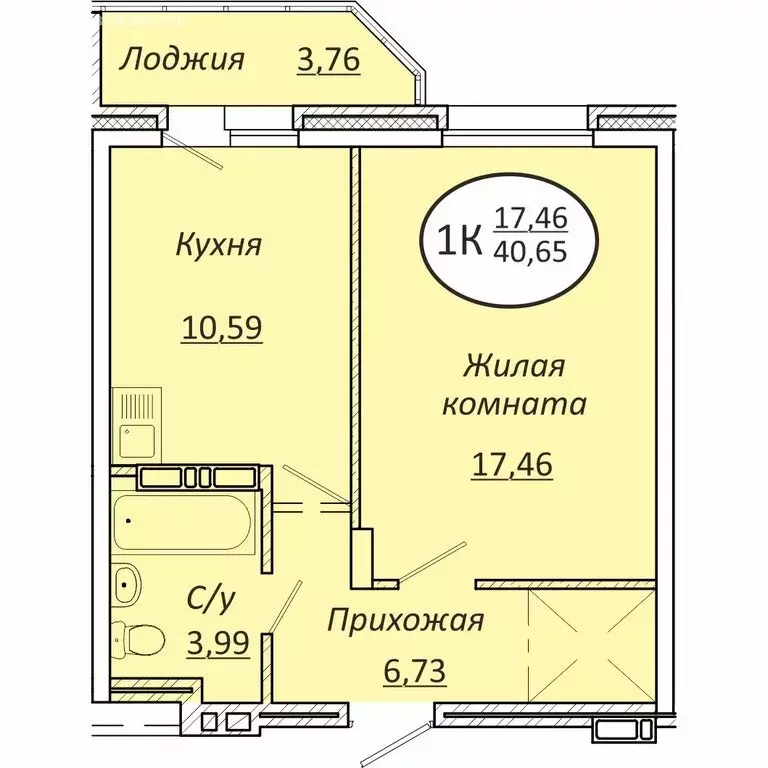 1-комнатная квартира: новосибирск, октябрьский район (40.65 м) - Фото 0