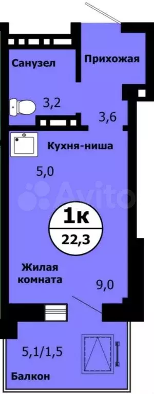 Квартира-студия, 21,6 м, 8/19 эт. - Фото 0