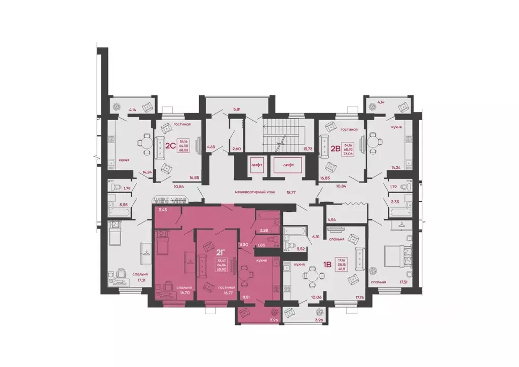 2-к кв. Пензенская область, Пенза ул. Богданова, 34 (68.8 м) - Фото 2