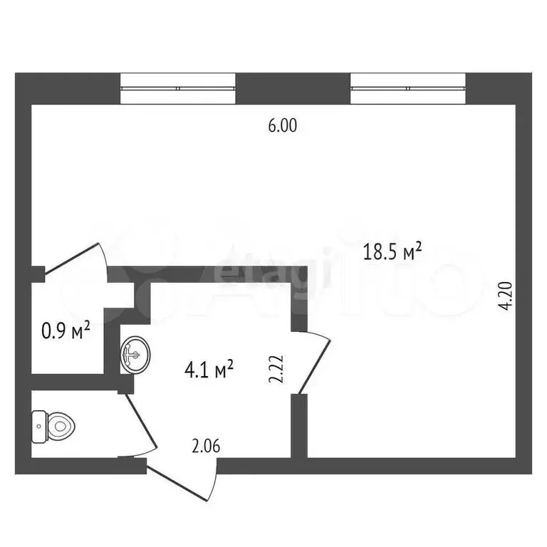 2-к. квартира, 24,5 м, 2/5 эт. - Фото 0