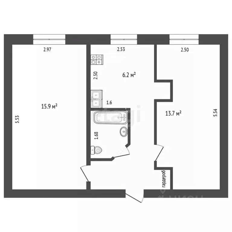 2-к кв. Тюменская область, Тюмень ул. Серова, 19 (43.7 м) - Фото 1