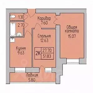 2-к кв. Новосибирская область, Новосибирск ул. Юности, 9 (51.83 м) - Фото 0