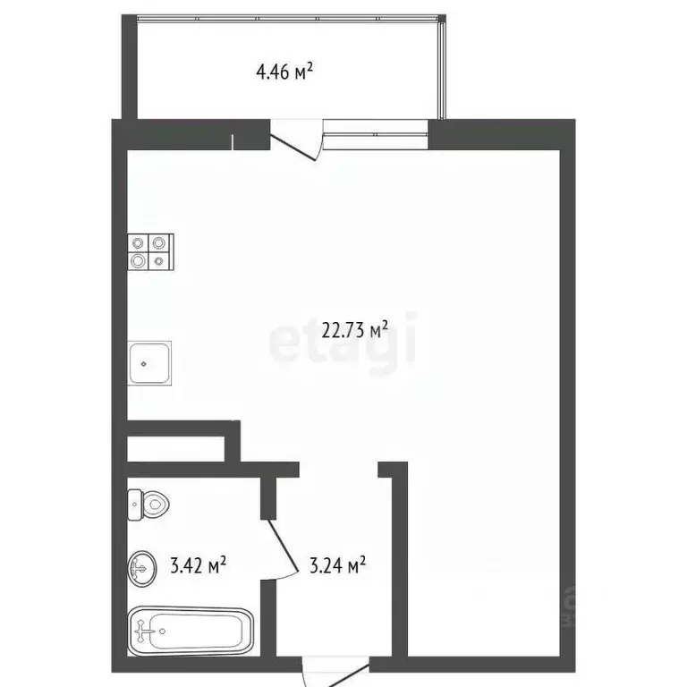 Студия Тюменская область, Тюмень ул. Дмитрия Менделеева, 2к2 (28.9 м) - Фото 1