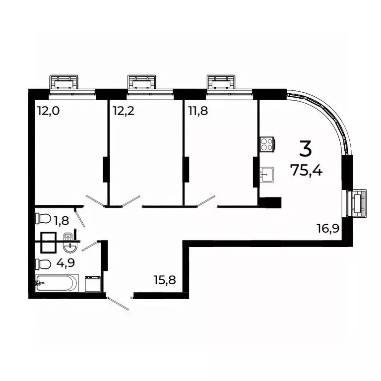 3-к кв. Нижегородская область, Нижний Новгород ул. Коперника, 15 (75.4 ... - Фото 1