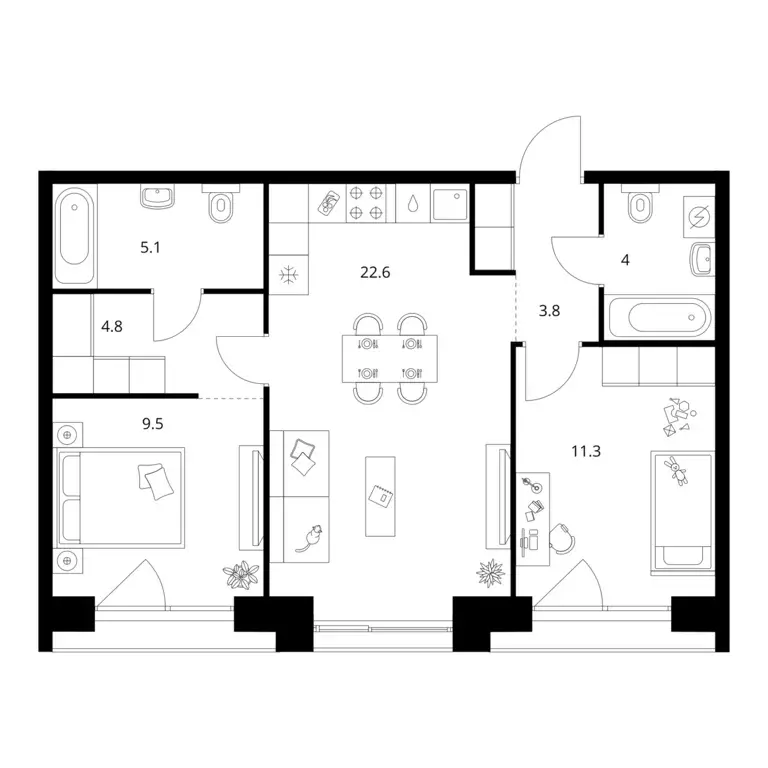 2-к квартира, 61.1 м - Фото 0