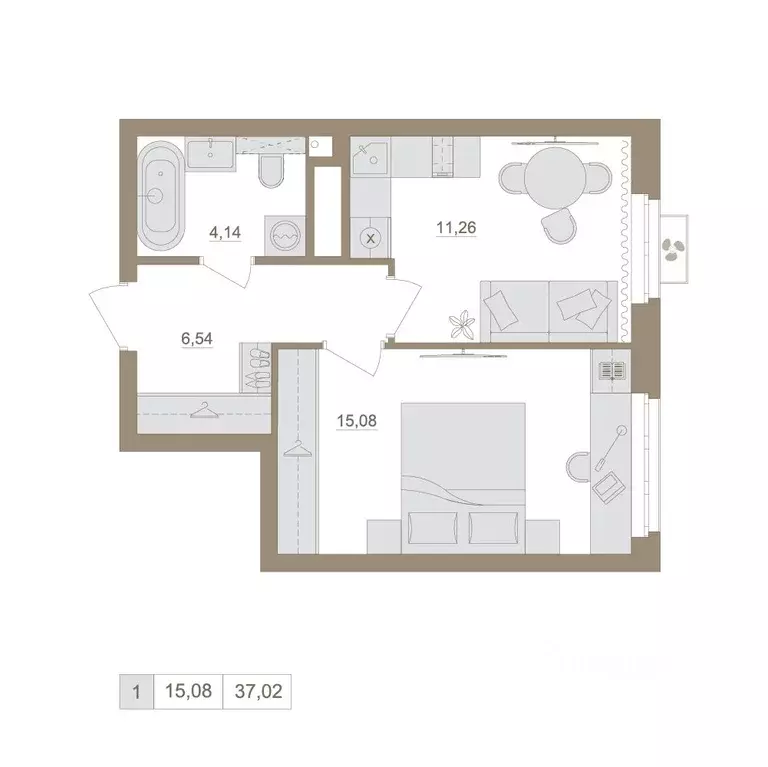 1-к кв. Башкортостан, Уфа бул. Яркий (37.02 м) - Фото 1
