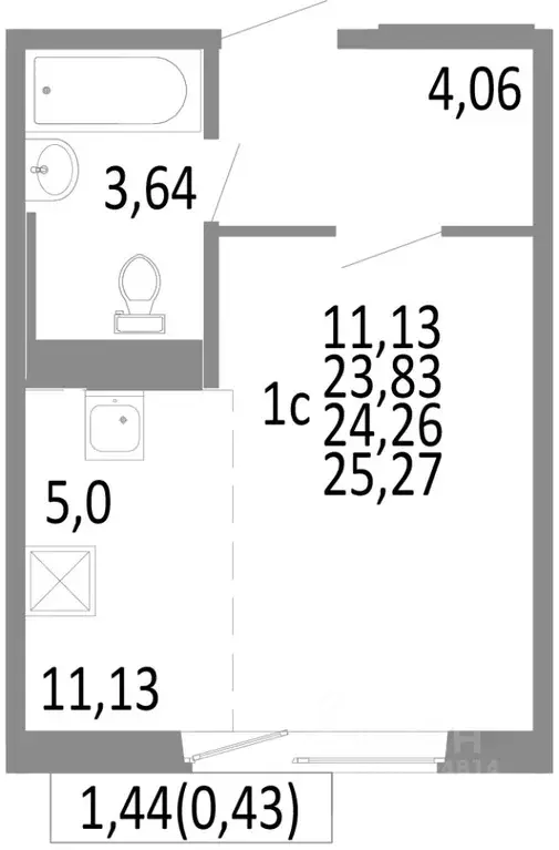 1-к кв. Челябинская область, Челябинск ул. Блюхера, 125В (24.26 м) - Фото 0
