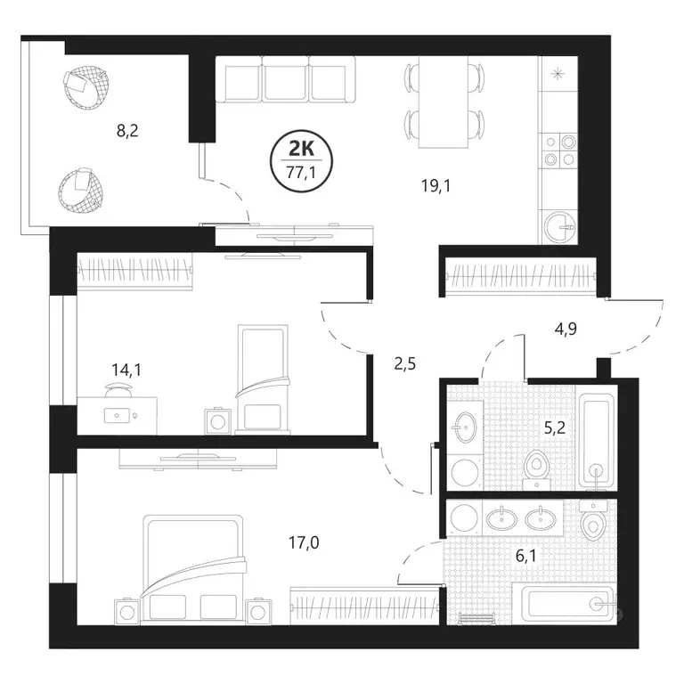 2-к кв. Тюменская область, Тюмень ул. Разведчика Кузнецова, 16 (77.1 ... - Фото 0