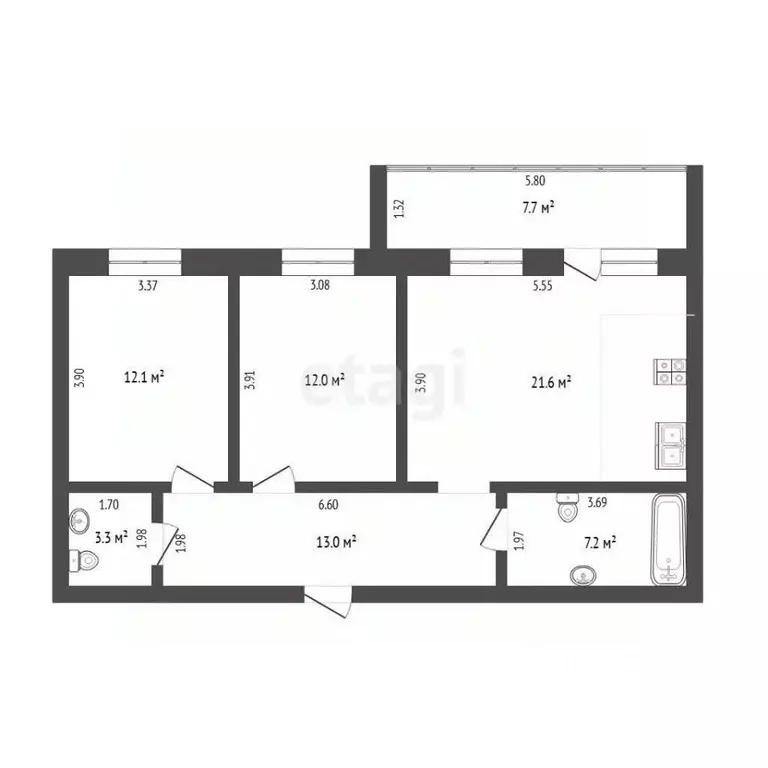 2-к кв. Тюменская область, Тюмень ул. Тимофея Кармацкого, 9к1 (74.24 ... - Фото 2