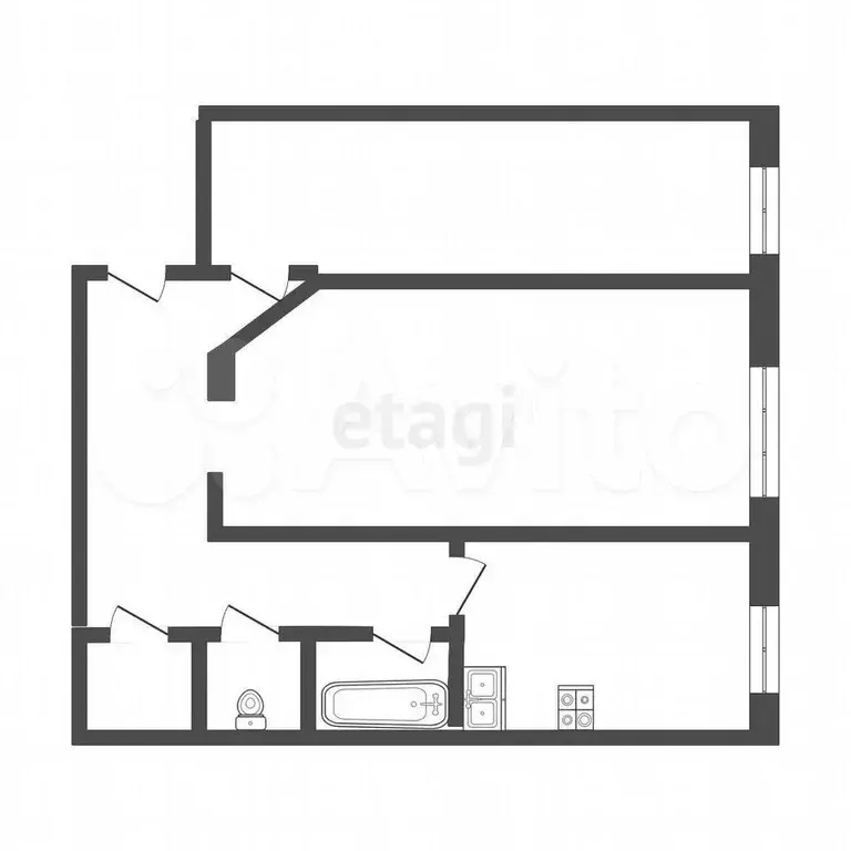 2-к. квартира, 54,4 м, 2/3 эт. - Фото 0