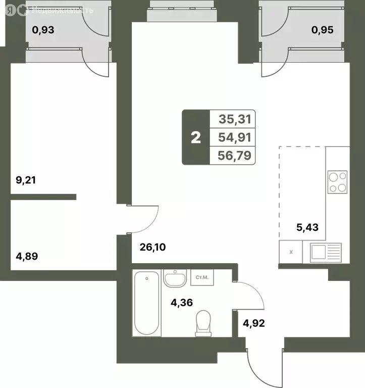 2-комнатная квартира: Уфимский район, село Миловка (56.79 м) - Фото 0