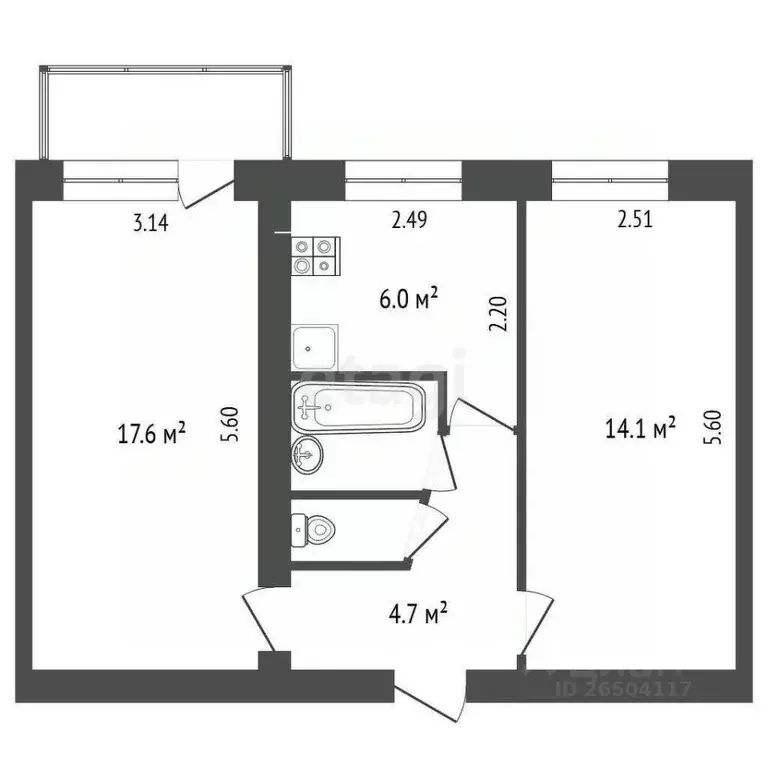 2-к кв. Крым, Бахчисарай ул. Гагарина, 3 (46.1 м) - Фото 1