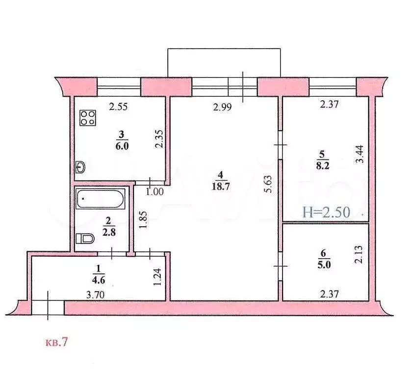 2-к. квартира, 45,3 м, 3/4 эт. - Фото 0