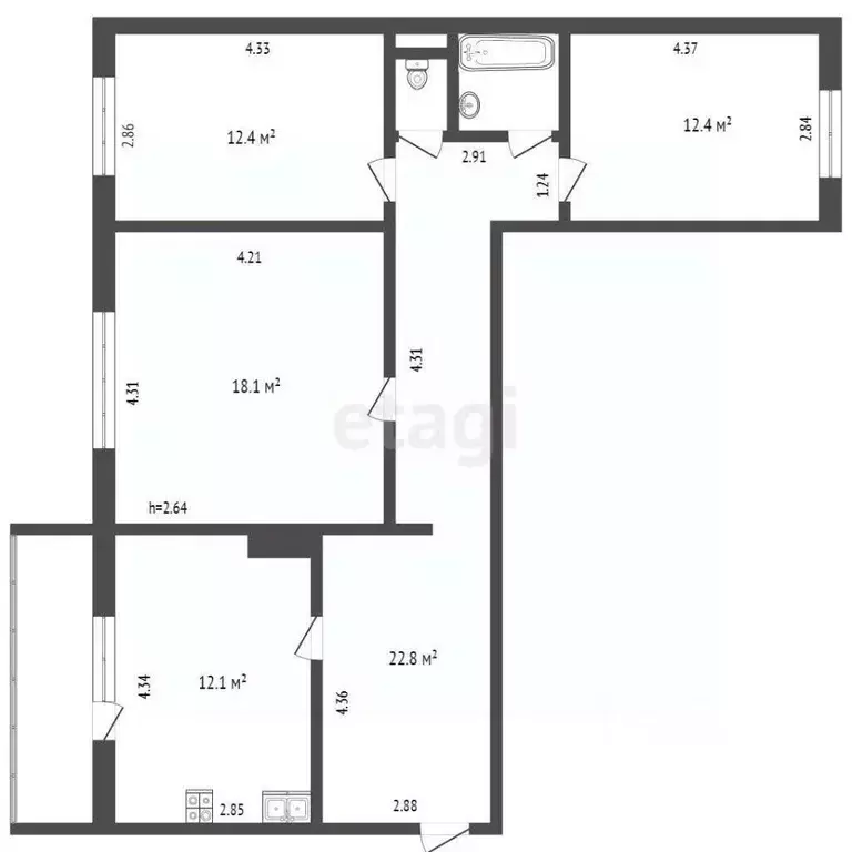 3-к кв. Ямало-Ненецкий АО, Ноябрьск просп. Мира, 26 (61.3 м) - Фото 2