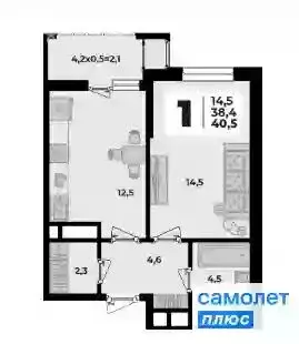 1-комнатная квартира: Тахтамукайский район, аул Старобжегокай (40.5 м) - Фото 1