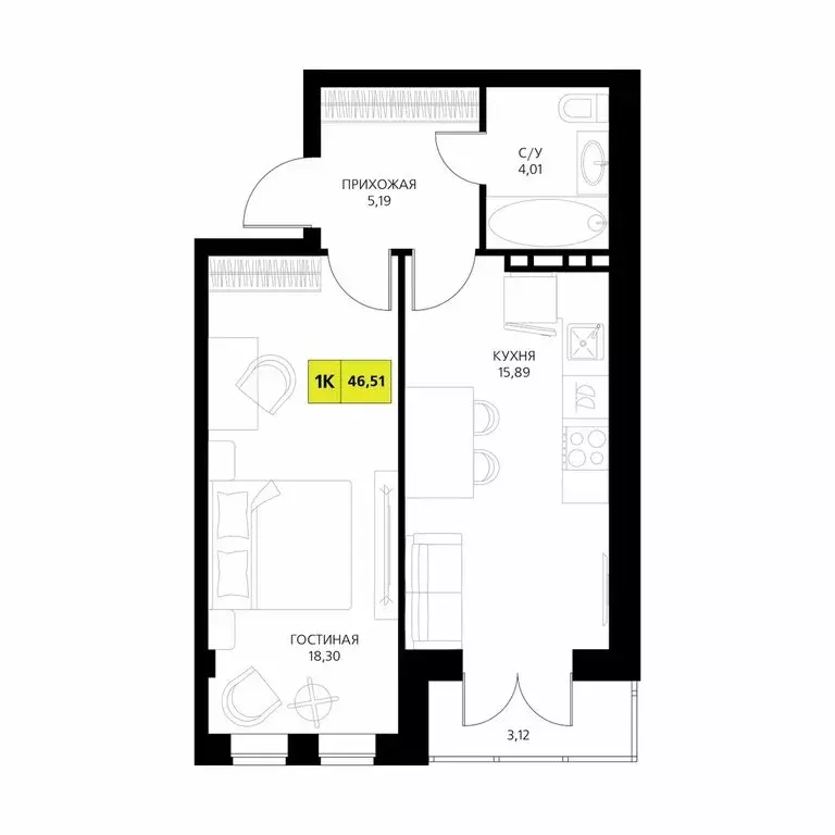 1-комнатная квартира: Республика Дагестан, Дербент (46.51 м) - Фото 1