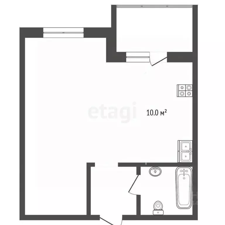 Студия Тюменская область, Тюмень Полевая ул., 105к4 (33.5 м) - Фото 1