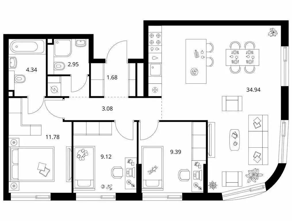 3-комнатная квартира: Казань, ЖК Таулар (81.58 м) - Фото 1