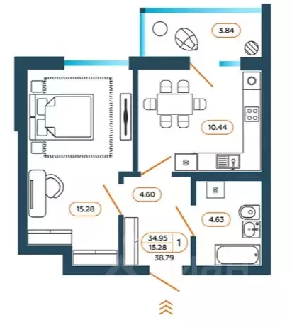1-к кв. Ростовская область, Батайск ул. Родная, 1 (38.21 м) - Фото 1