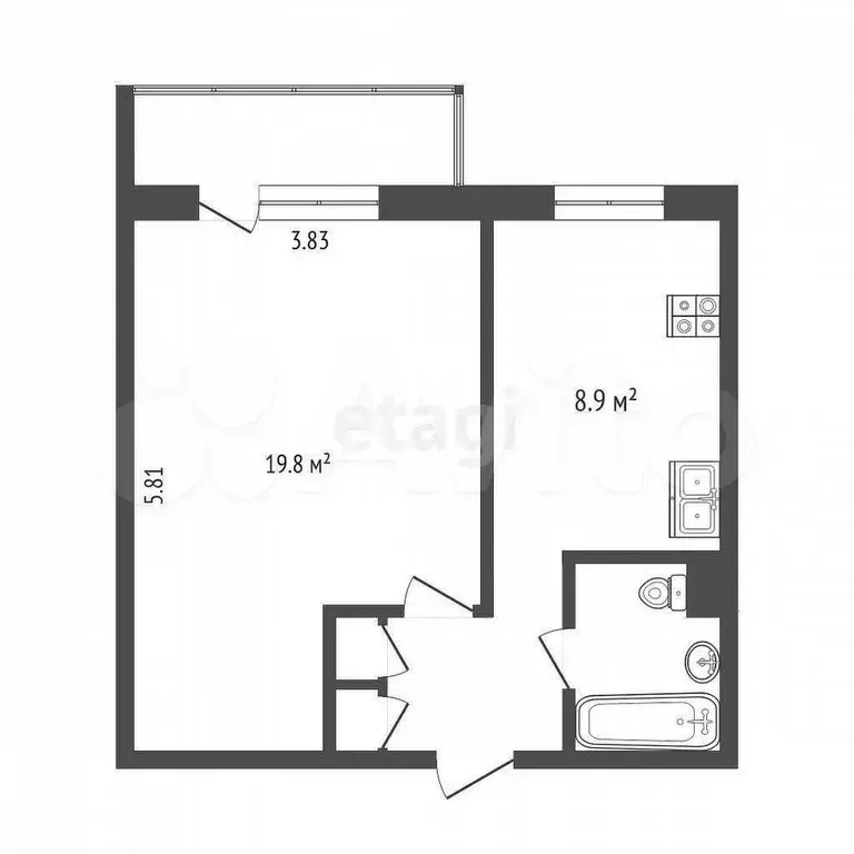 1-к. квартира, 34,9 м, 5/9 эт. - Фото 1
