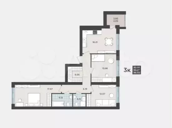 3-к. квартира, 86 м, 5/9 эт. - Фото 1