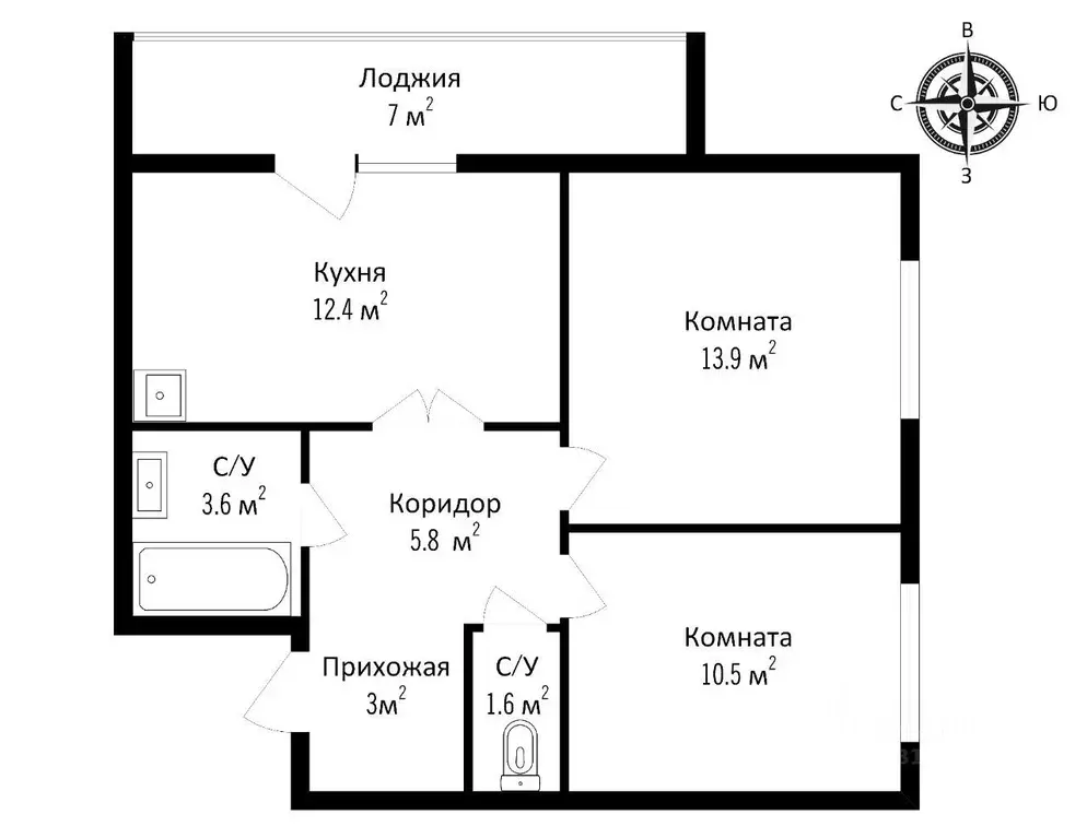 2-к кв. Амурская область, Благовещенск Новая ул., 5 (56.0 м) - Фото 1