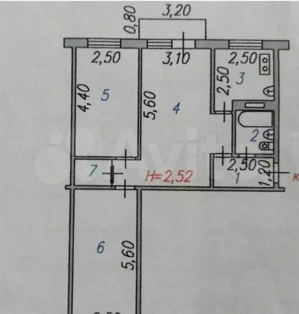 3-к. квартира, 56,3 м, 3/5 эт. - Фото 0