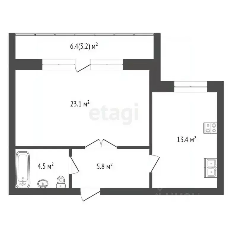 1-к кв. Тюменская область, Тюмень ул. Василия Гольцова, 10 (48.5 м) - Фото 2