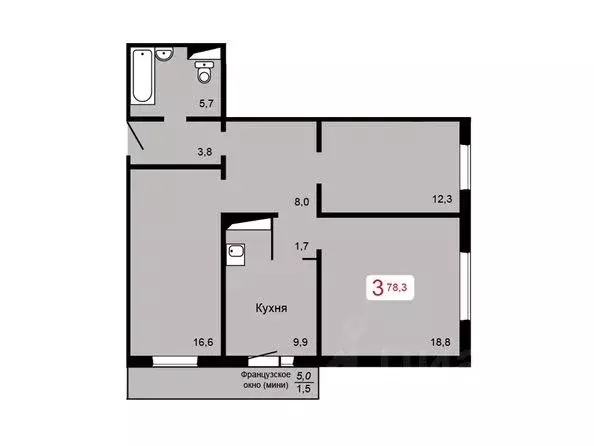 3-к кв. Красноярский край, Красноярск ул. Кутузова, 2с4 (76.9 м) - Фото 1