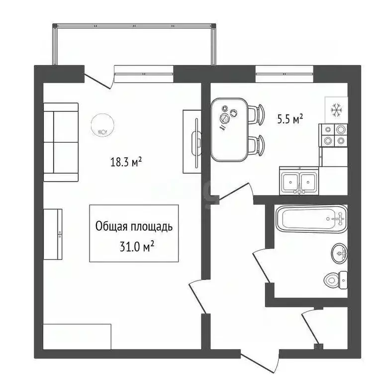 1-к кв. Новосибирская область, Новосибирск ул. Революции, 6 (31.0 м) - Фото 2