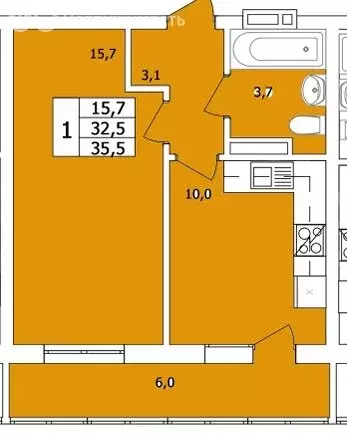 1-комнатная квартира: Уфа, улица Ферина, 39 (34 м) - Фото 2