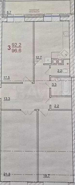 3-к. квартира, 96,6 м, 6/7 эт. - Фото 0