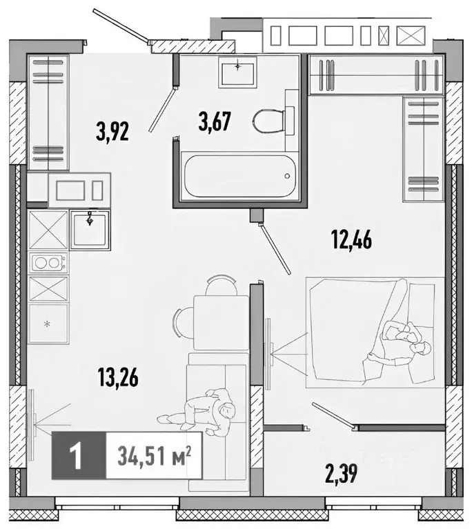 1-к кв. Тюменская область, Тюмень ул. Анатолия Клиндюка, 6 (36.1 м) - Фото 2