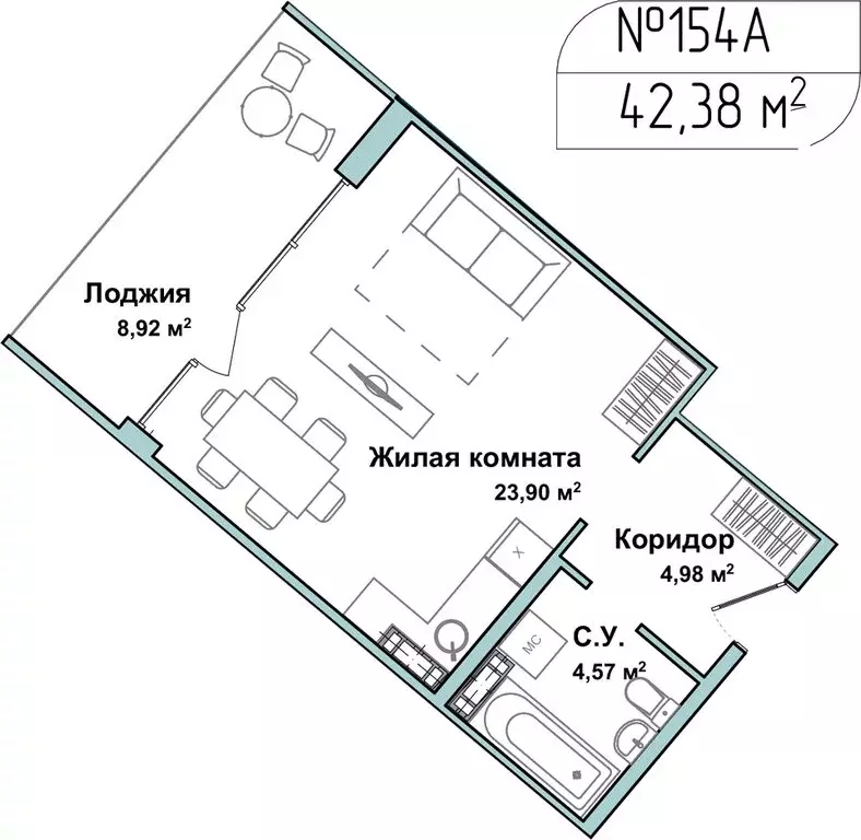1-комнатная квартира: Севастополь, улица Лётчиков, 10к4 (42.2 м) - Фото 0