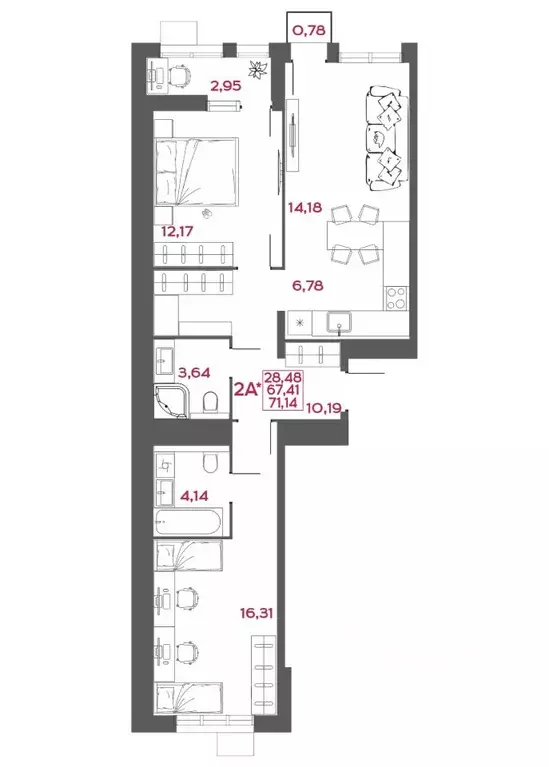 2-к кв. Пензенская область, Пенза Форт жилой комплекс (71.14 м) - Фото 1