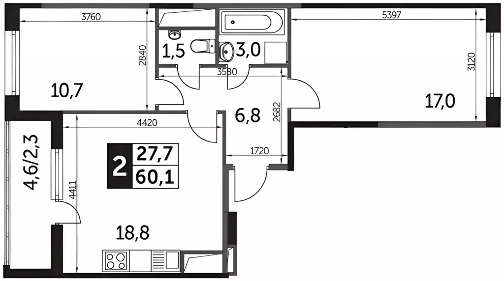 2-к кв. Московская область, Одинцово ул. Сколковская, 9А (60.0 м) - Фото 1