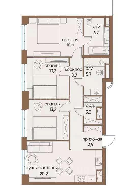 3-к кв. Москва ул. Нижние Мневники, 16к6 (92.2 м) - Фото 2