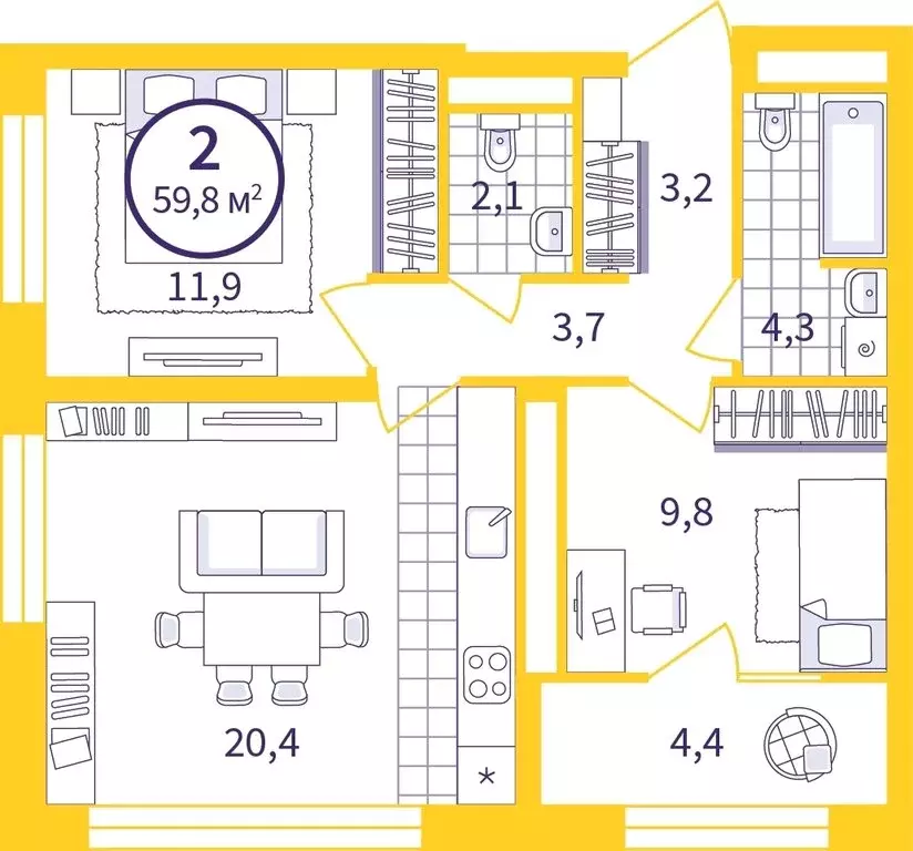 2-комнатная квартира: Екатеринбург, улица Щербакова, 76 (57.63 м) - Фото 0